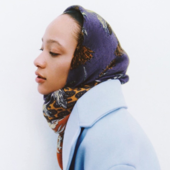 NWT. Zara Orange/Blue 100% Wool Printed Scarf. - Picture 3 of 9